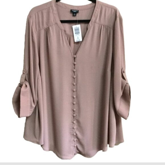 Torrid Women Size 3 3x 22-24 Tan Taupe Harper Blouse Top V-neck Button Front - Picture 10 of 10